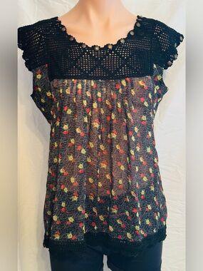 Hazelhaze Black Crochet Yoke Floral Sheer Women's floral Top